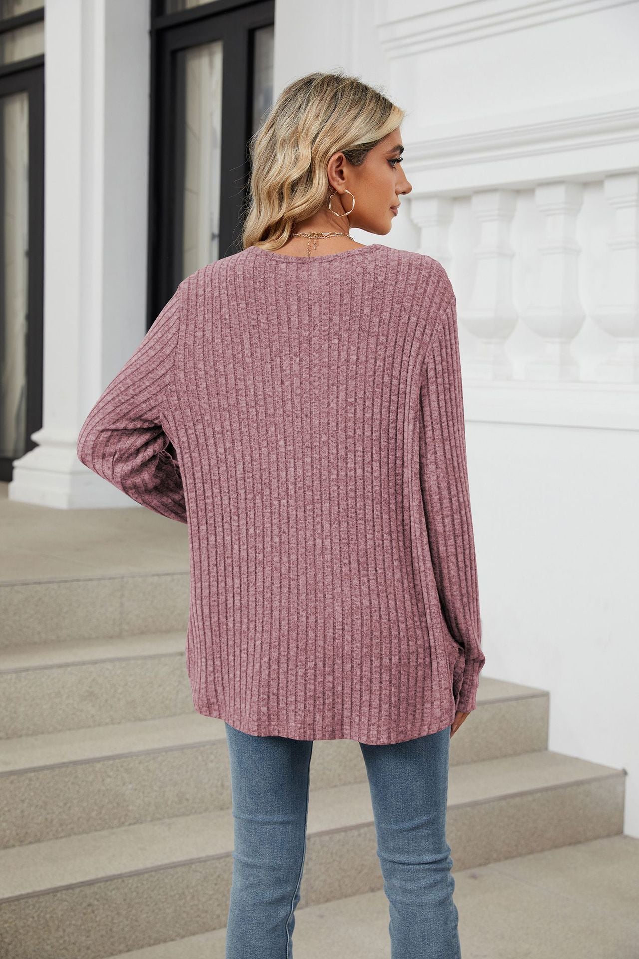Solid Color Long Sleeve Button Cardigan Knitted