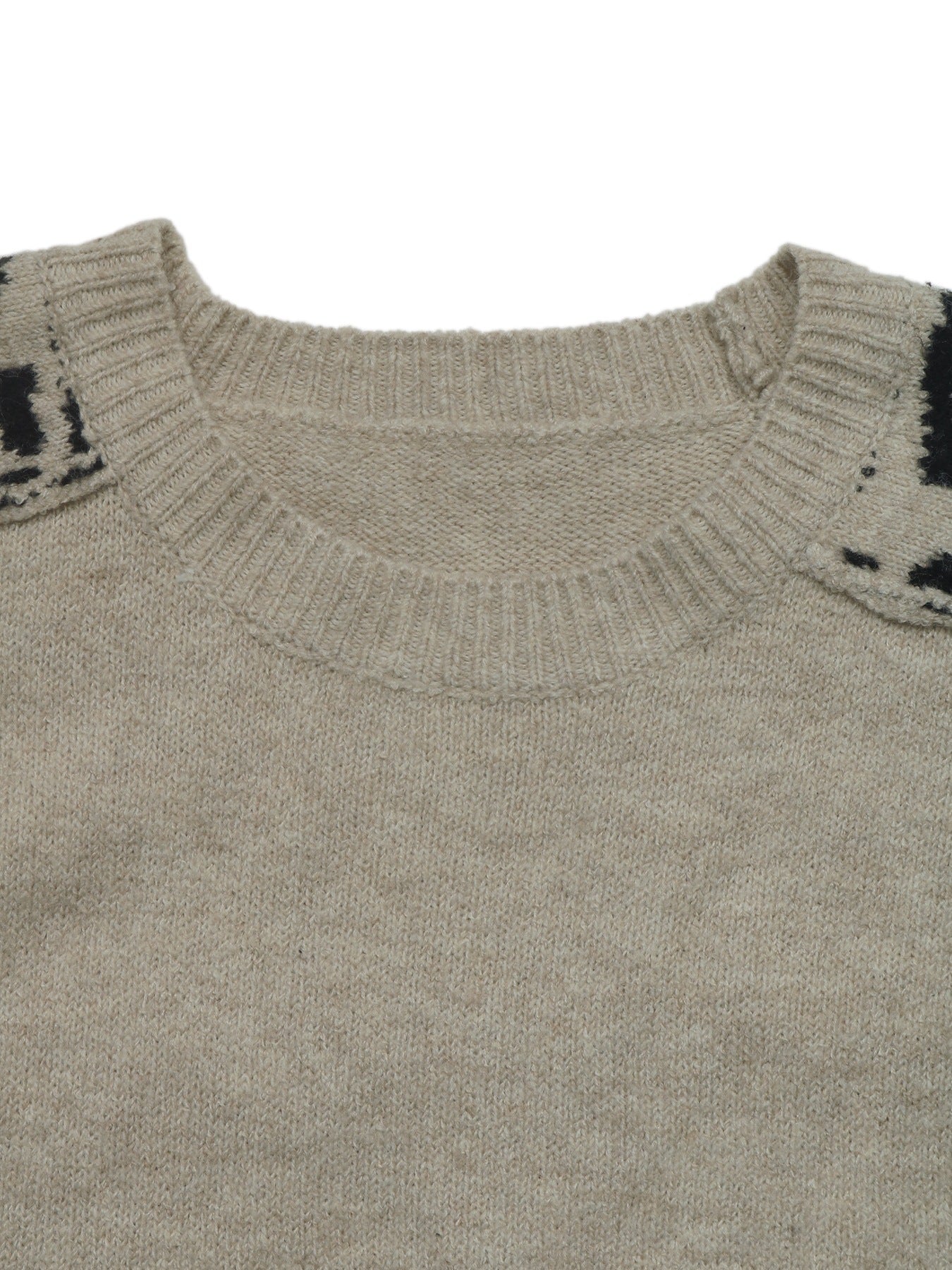 Leopard Contrast Knit Sweater Crew Neck Long Sleeve