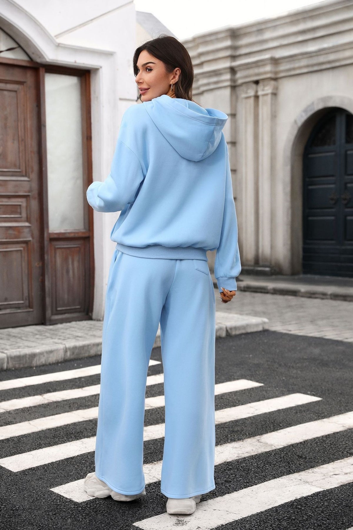 Women's Fleece Hoodie Wide Leg Sweatpants 2pc Set