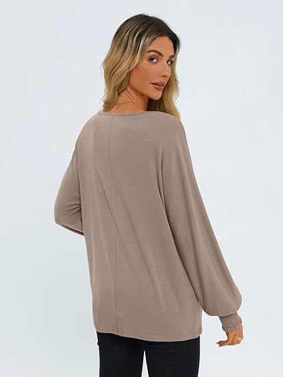 Women's Pleated Crew Neck Lantern Sleeve Oversized Pullover