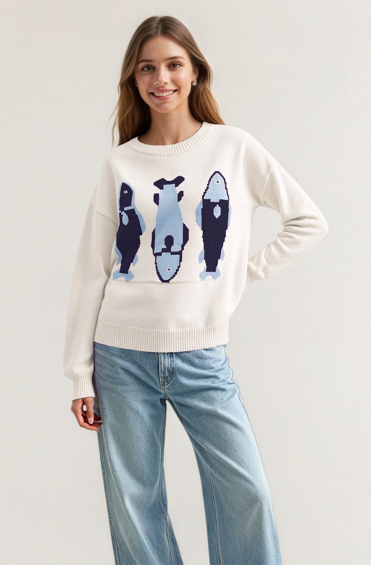 Women's Oversized Crewneck Graphic Knit Sweater