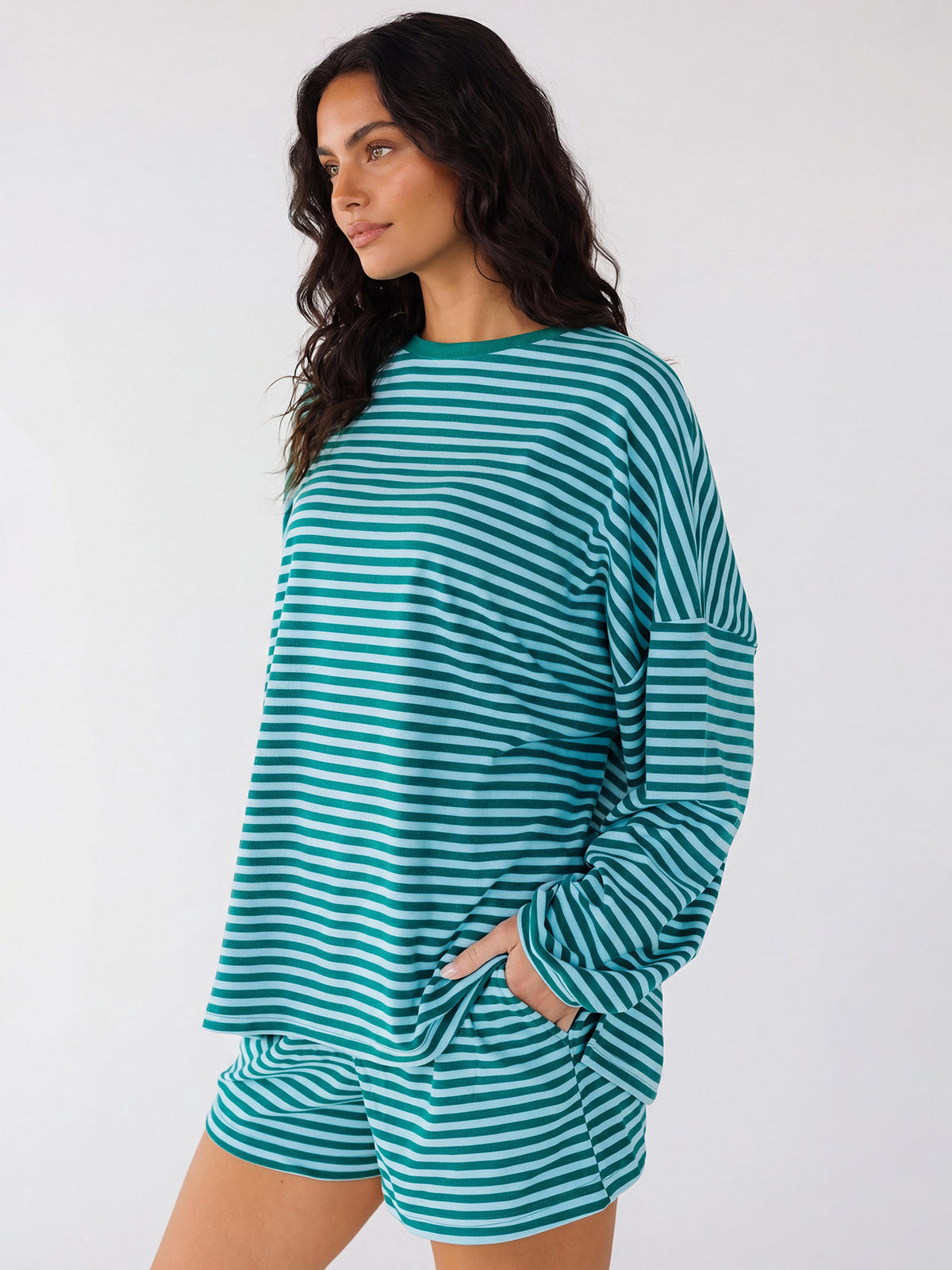 Striped Oversized Two Piece Lounge Shorts Set