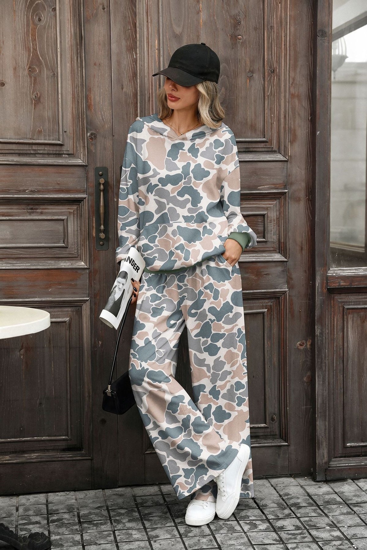 Women's Oversized Printed Hoodie Wide Leg Pants Lounge Set