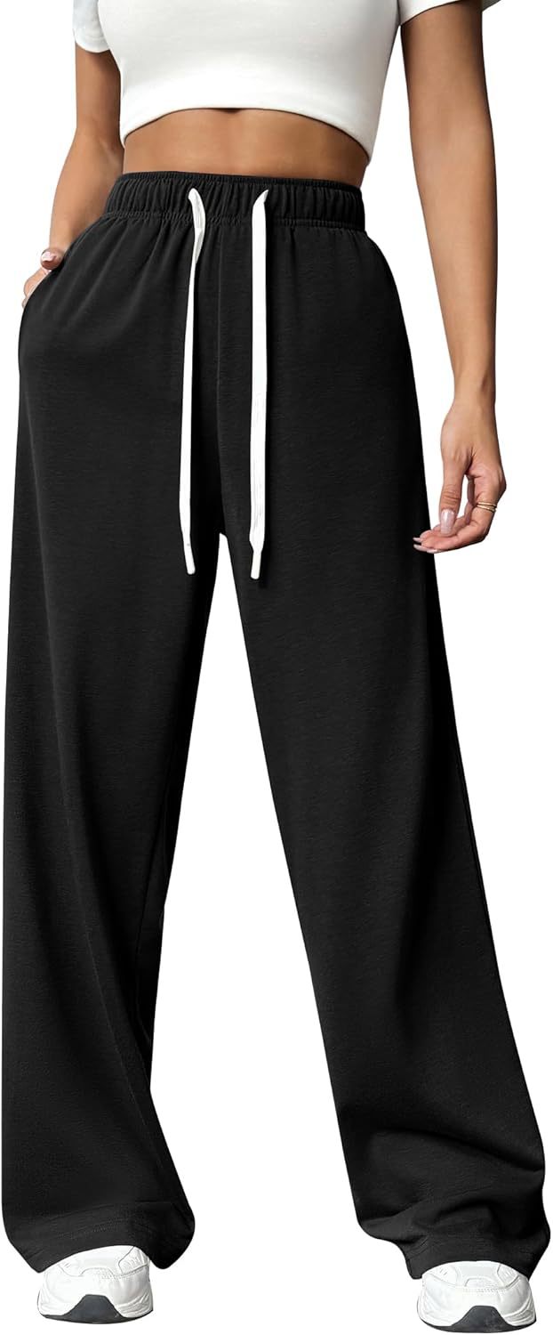 Wide Leg Sweatpants High Waisted Drawstring Lounge Pants
