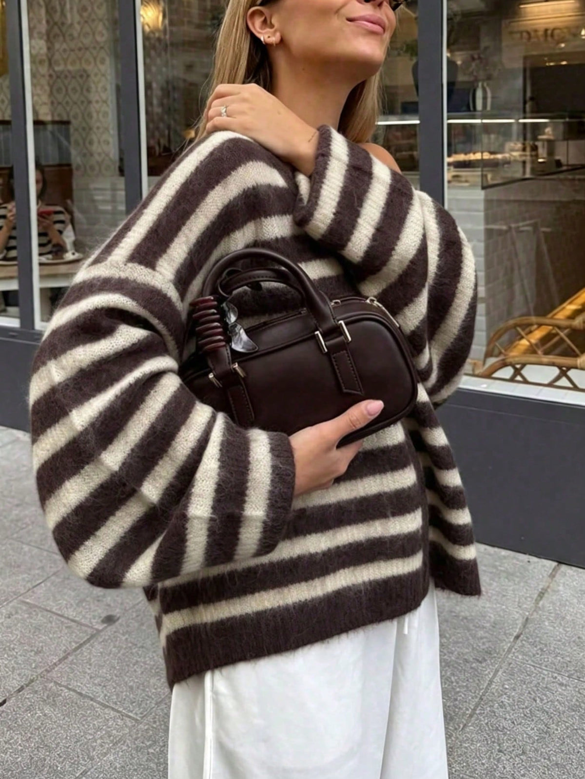 Women's Striped V-Neck Button Front Cardigan