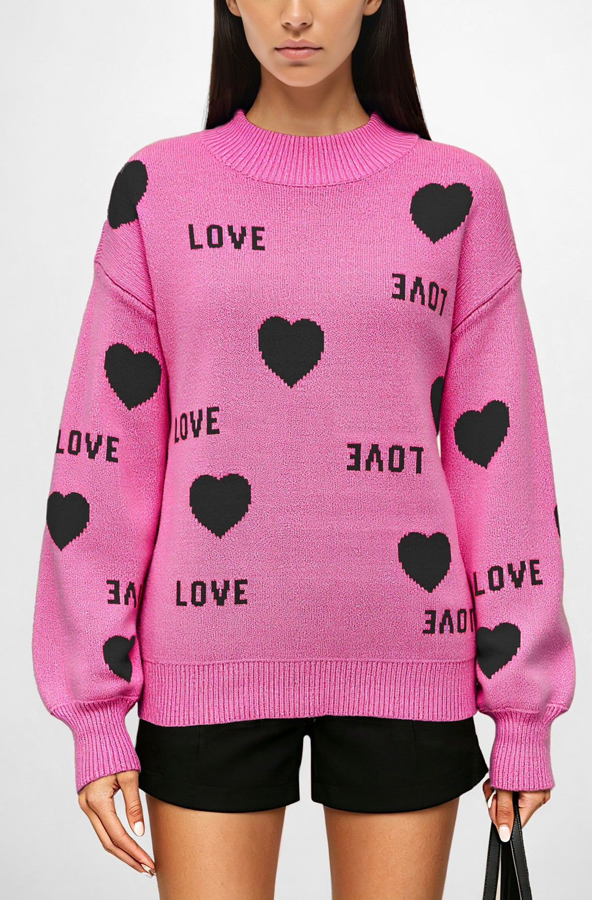 Women's Oversized Love Heart Crew Neck Sweater