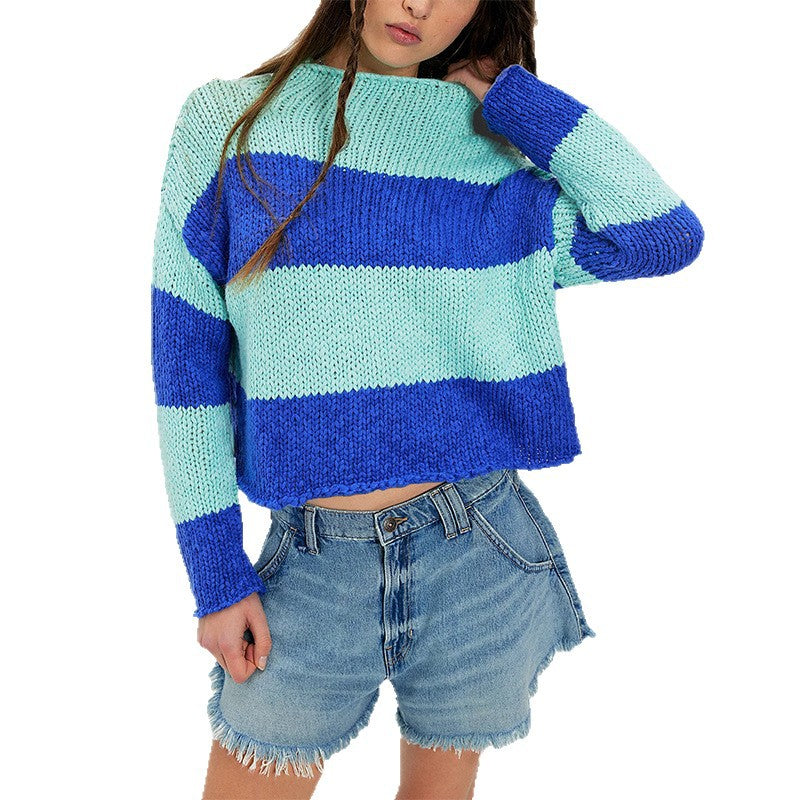 Women's Oversized Color Block Striped Chunky Knit Sweater