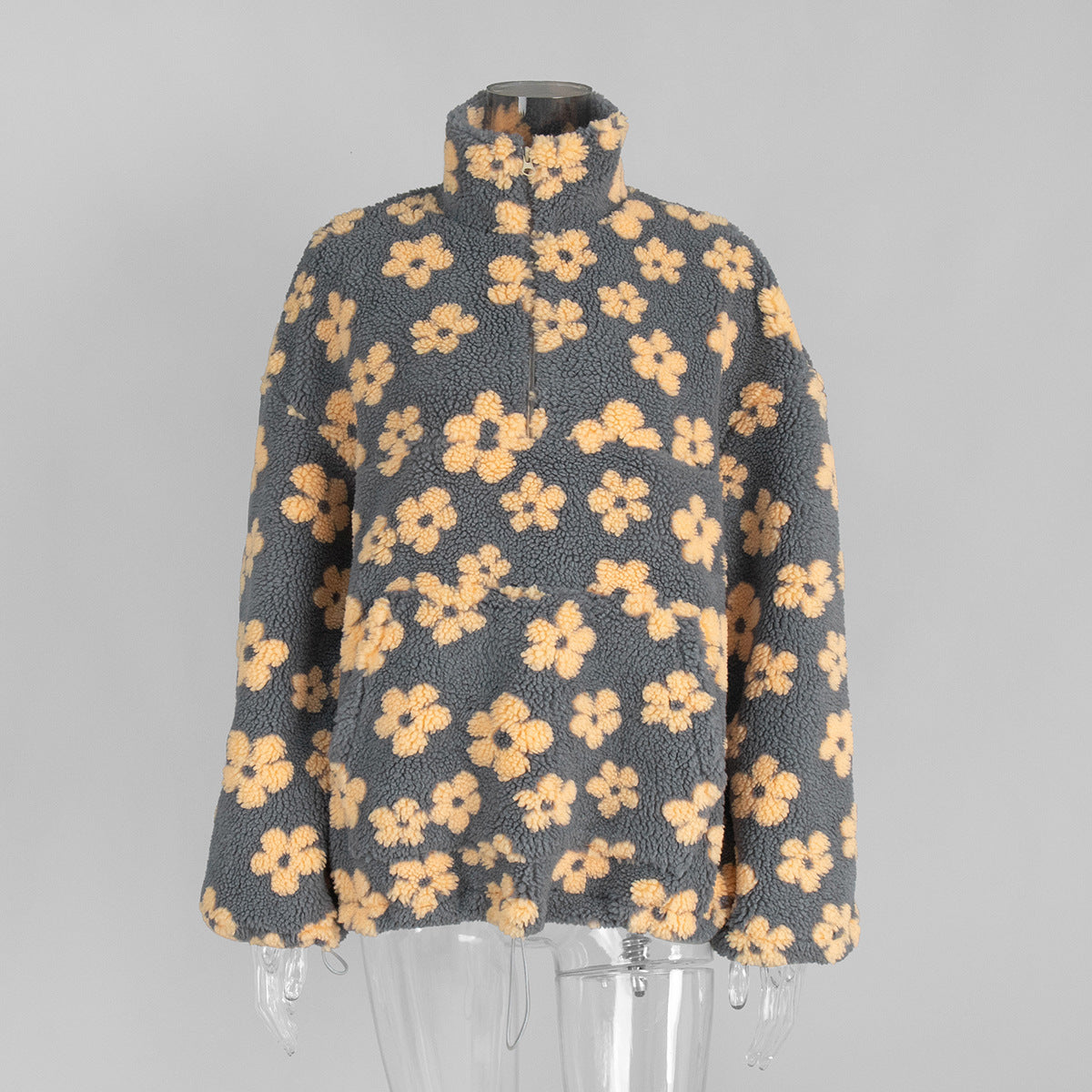 Floral Sherpa Pullover Half Zip Sweatshirt