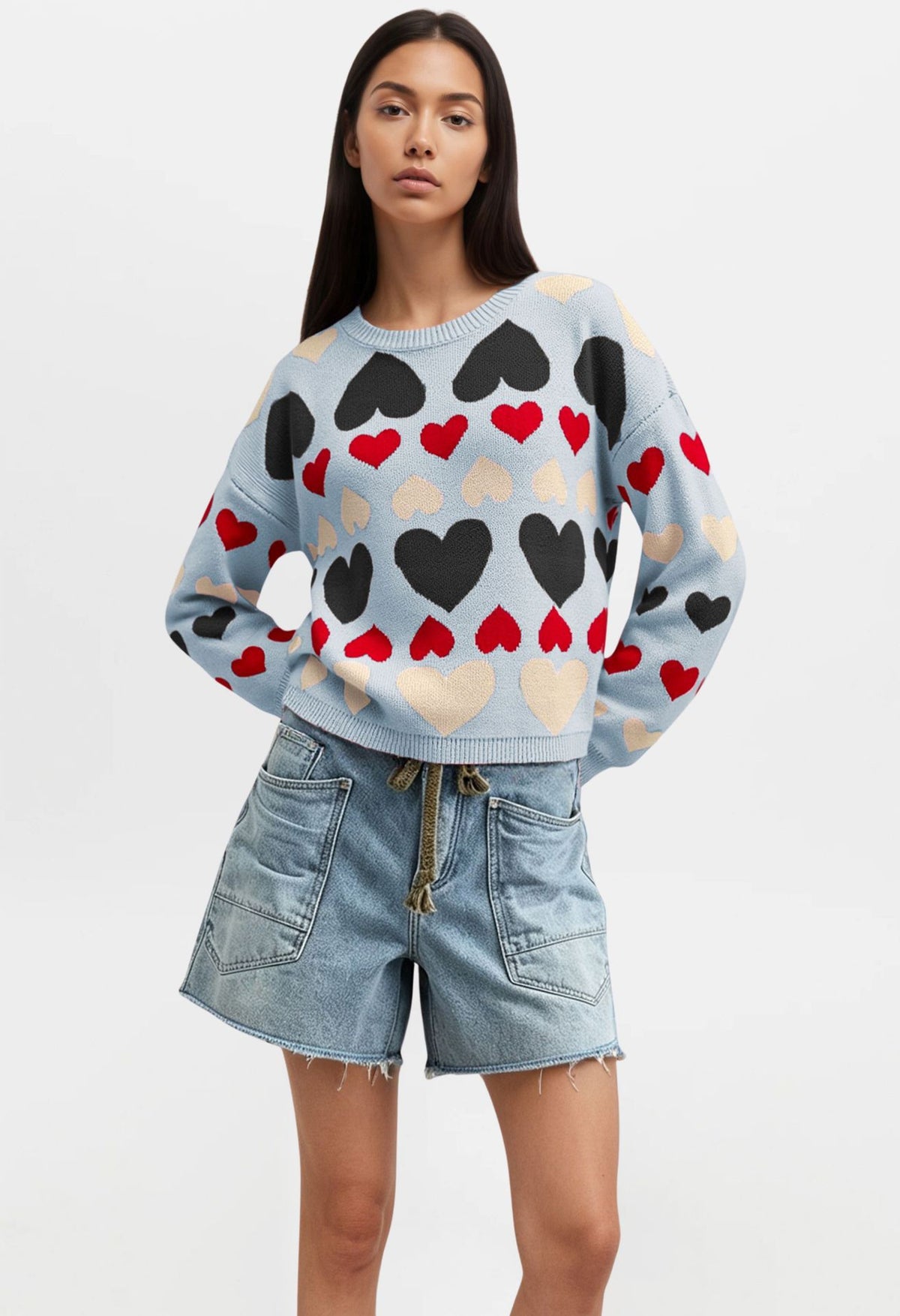 Women's Valentine Heart Crewneck Knit Sweater