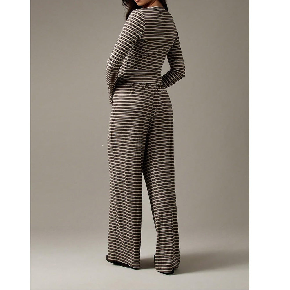 Striped Lounge Set Long Sleeve Top & Pants Soft Casual Outfit