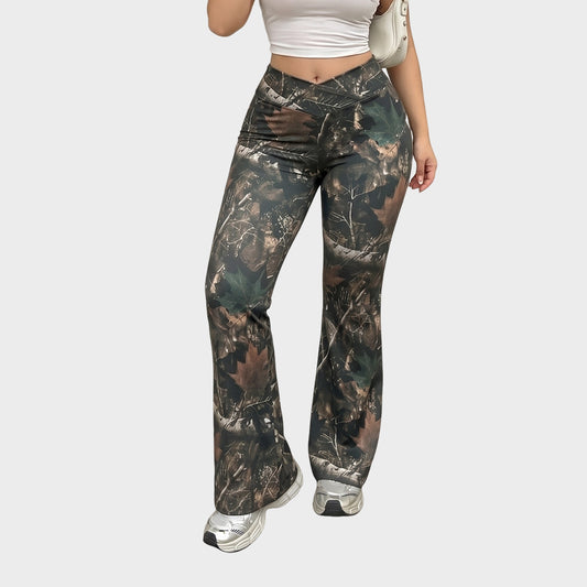 Camouflage Textured Leggings High Waist Wide Leg Casual Style
