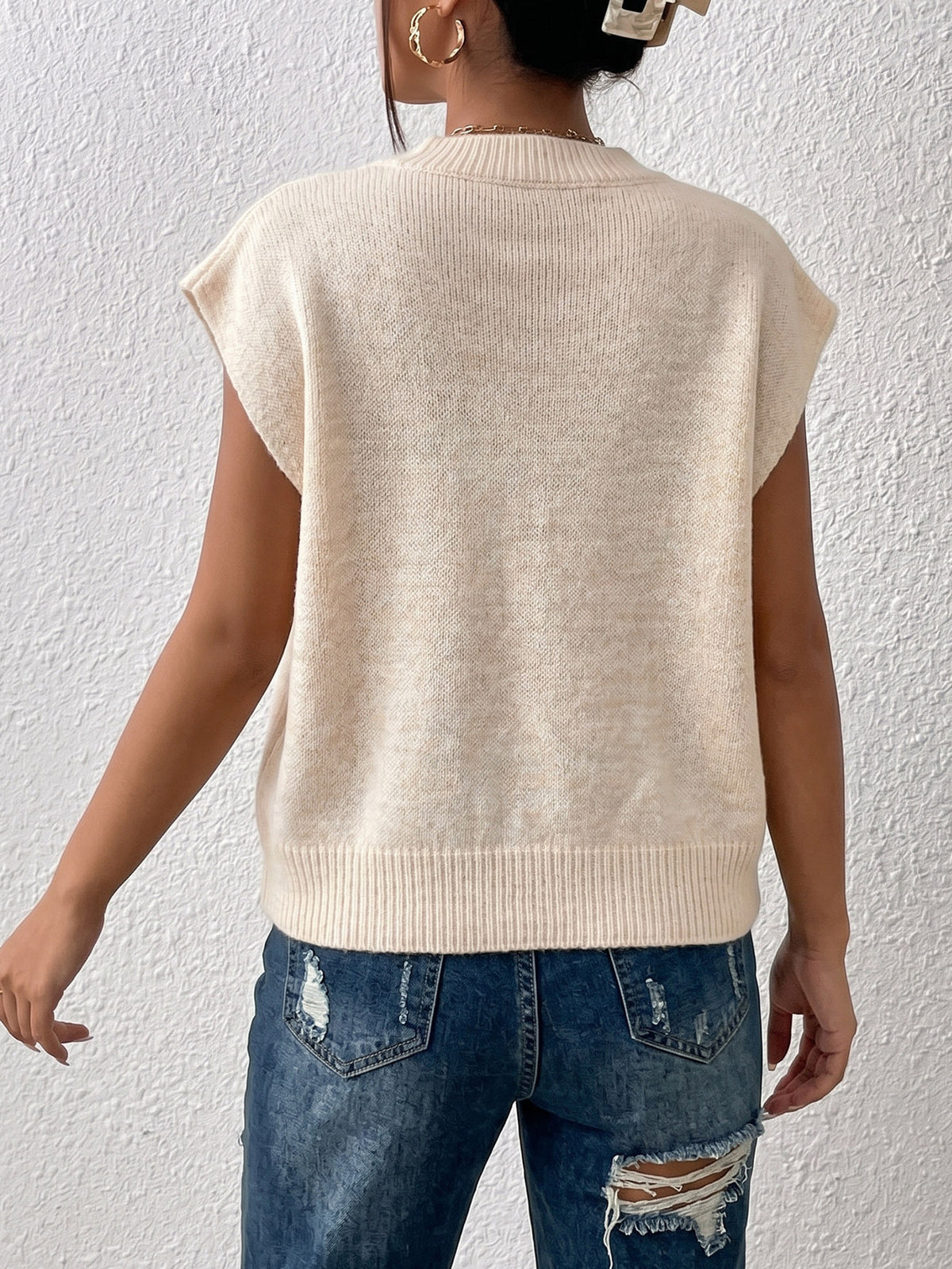Women's Striped Crochet Flower Sweater Vest