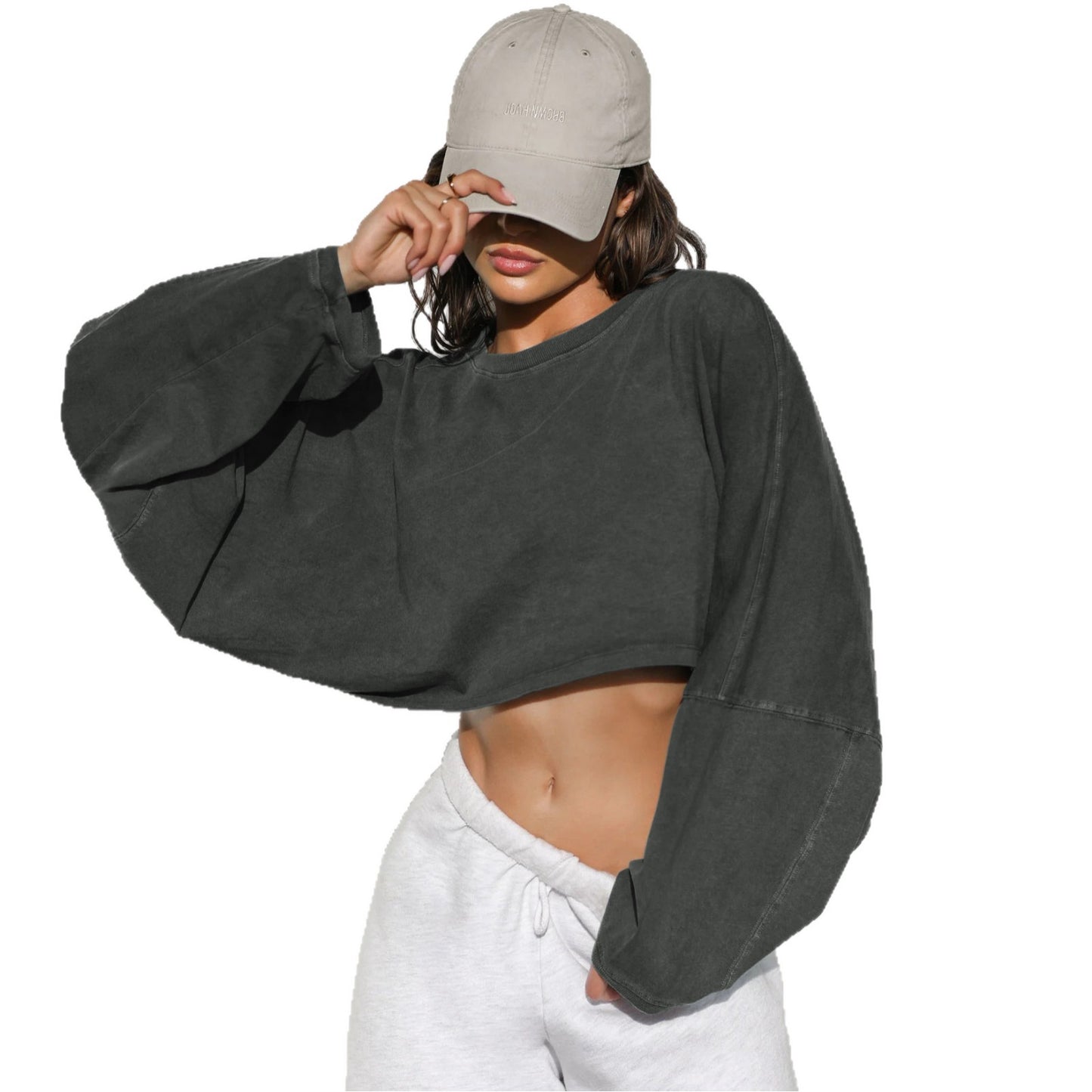 Cropped Crewneck Sweatshirt Women Long Sleeve Crop Top Tee