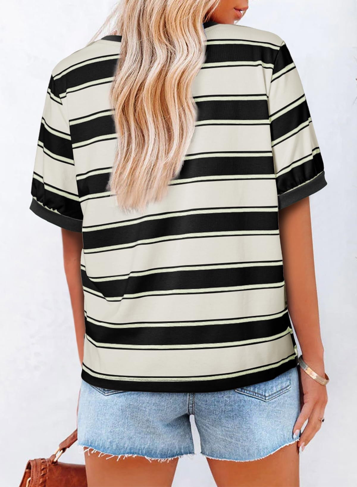 Striped Color Block Short Sleeve Casual Summer Tee