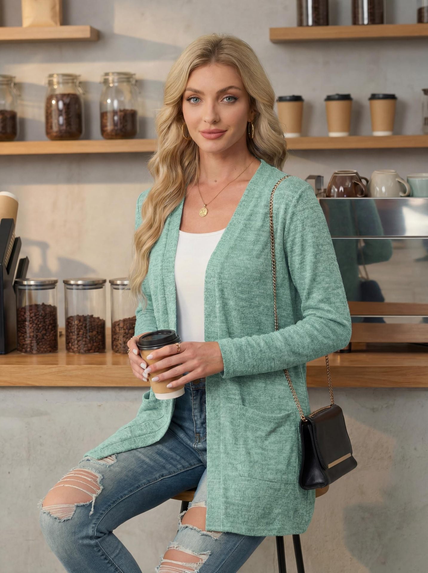 Open Front Cardigan Lightweight Knit Long Sleeve Top