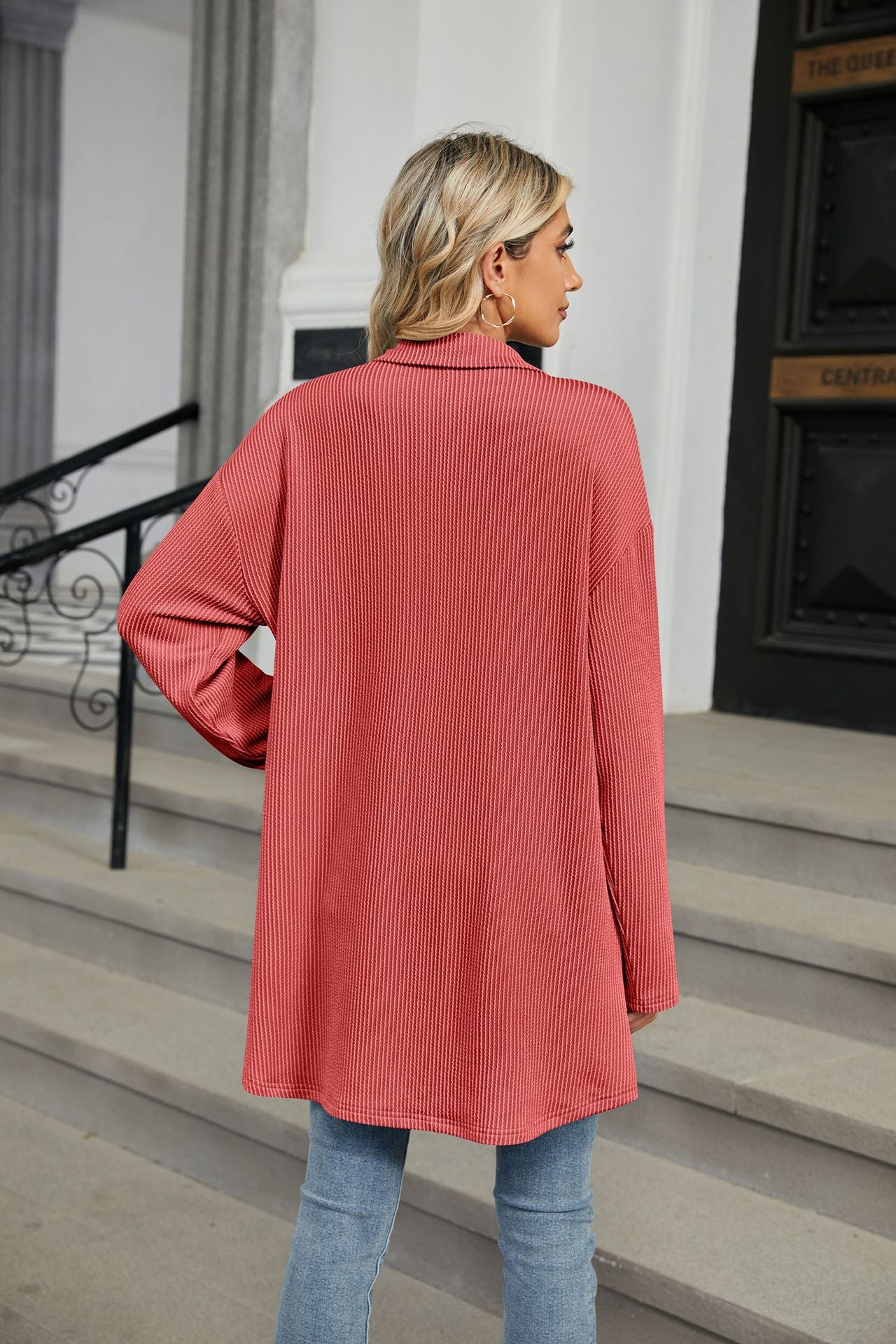 Solid Color Lapel Button Pocket Long Sleeve