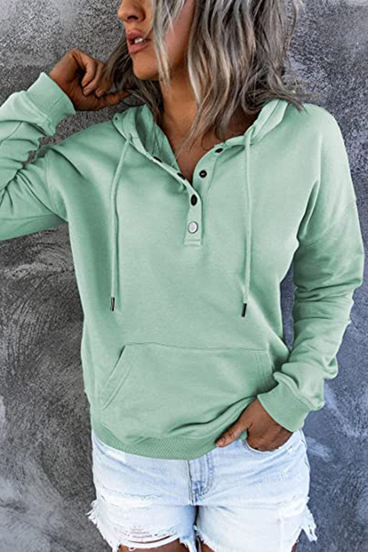Women's Oversized Henley Hoodie Drawstring Pocket Pullover