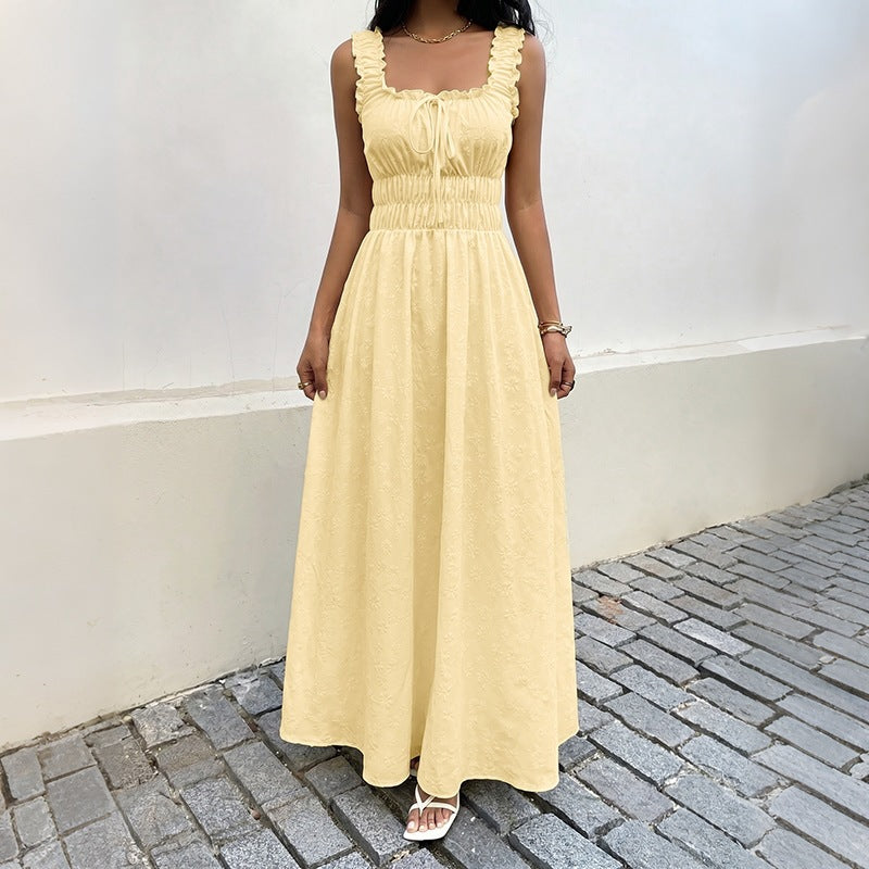 Ruffled Sleeveless Smocked Waist Maxi Dress Summer Strap Sundress