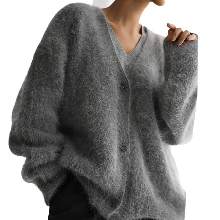 Fuzzy Cardigan Sweater, Oversized Button-Front Knit