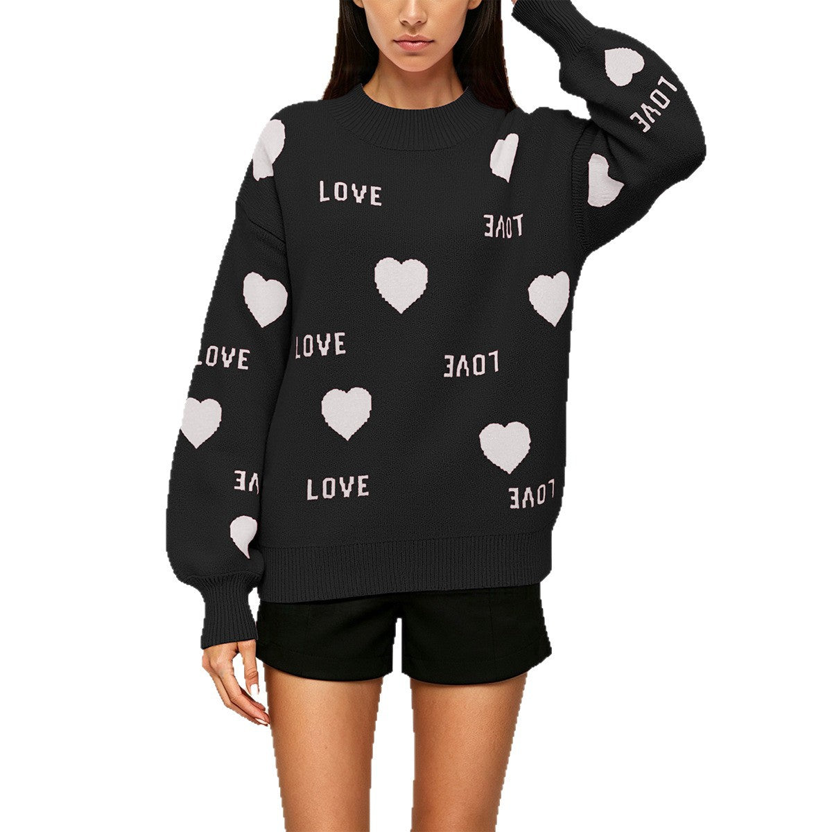 Women's Oversized Love Heart Crew Neck Sweater