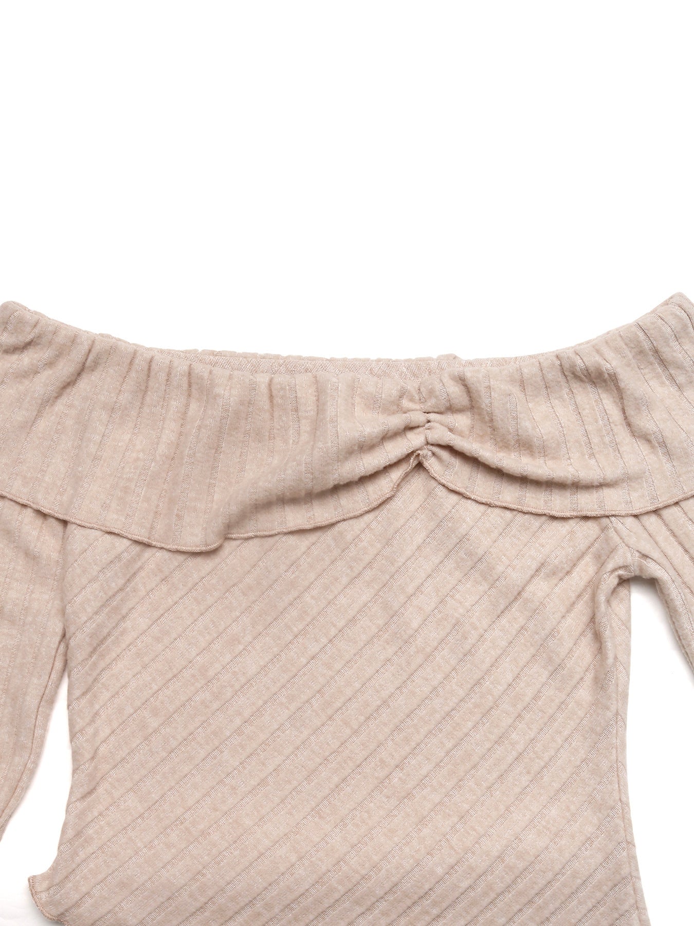 Off Shoulder Ribbed Knit Top Long Sleeve Slim Fit Blouse