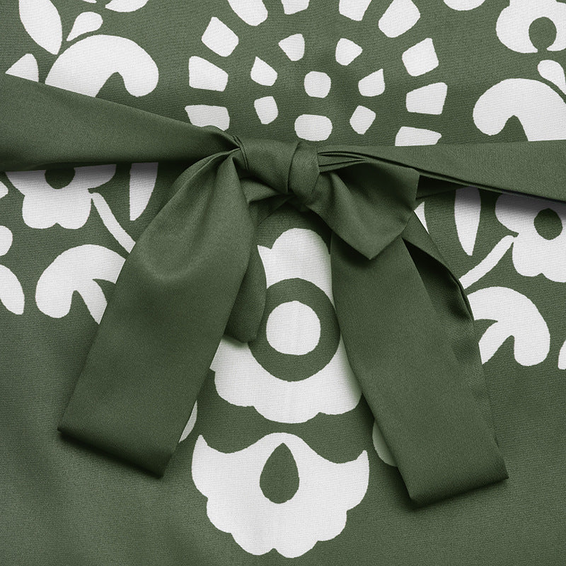 Green Split Hem Folk Style Midi Dress with Belt