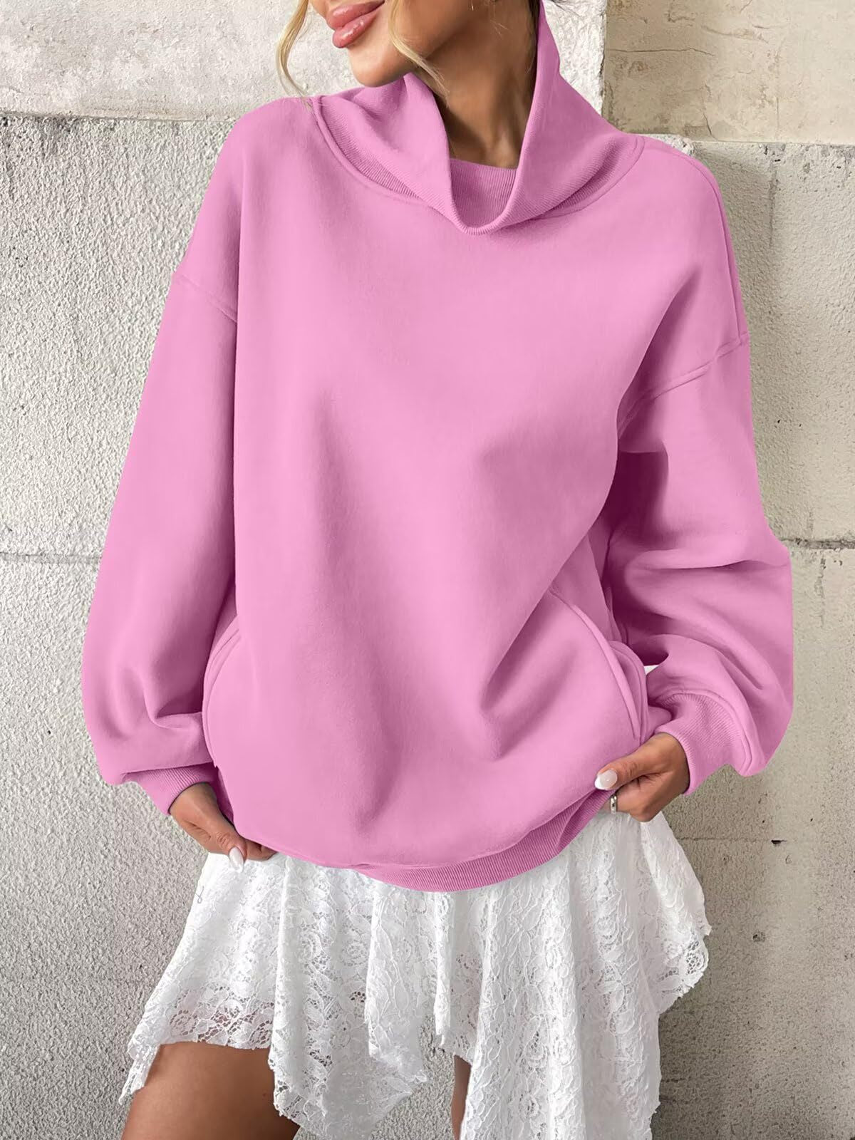 Cowlneck Pullover Sweatshirt Boutique Oversized Casual