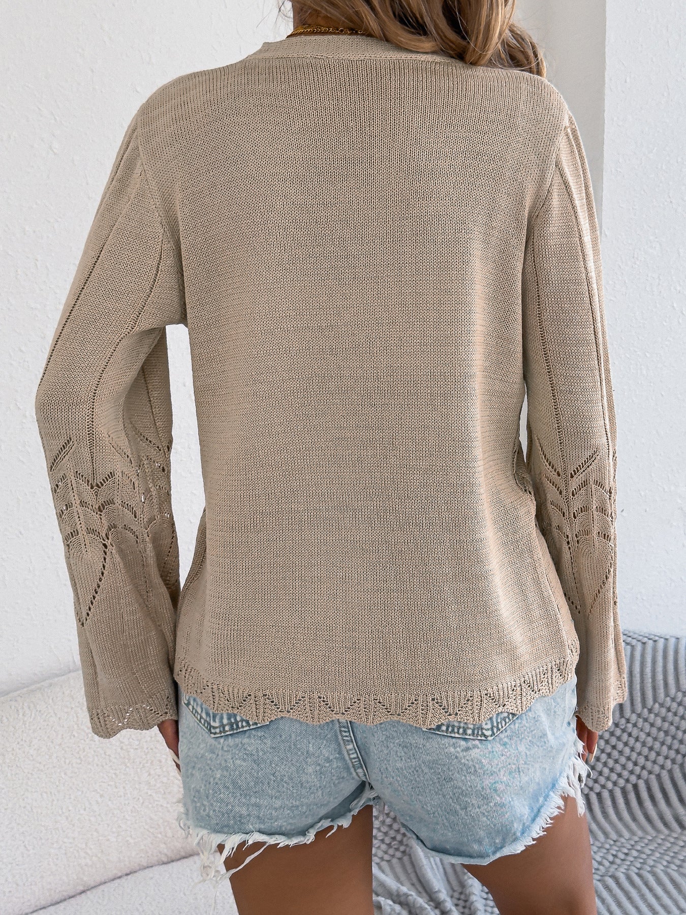 Boho Crochet Tie Front Cardigan Bell Sleeve Knit Top