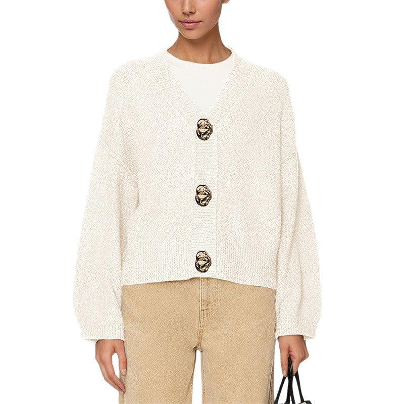 Women's Oversized Chunky V Neck Button Front Cardigan