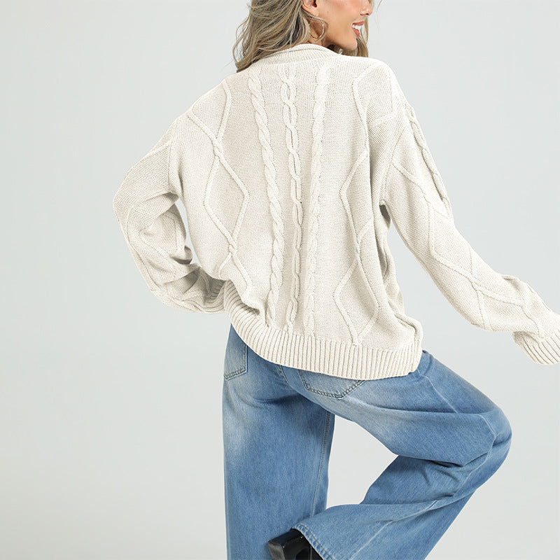Women's Oversized Cable Knit Crewneck Sweater