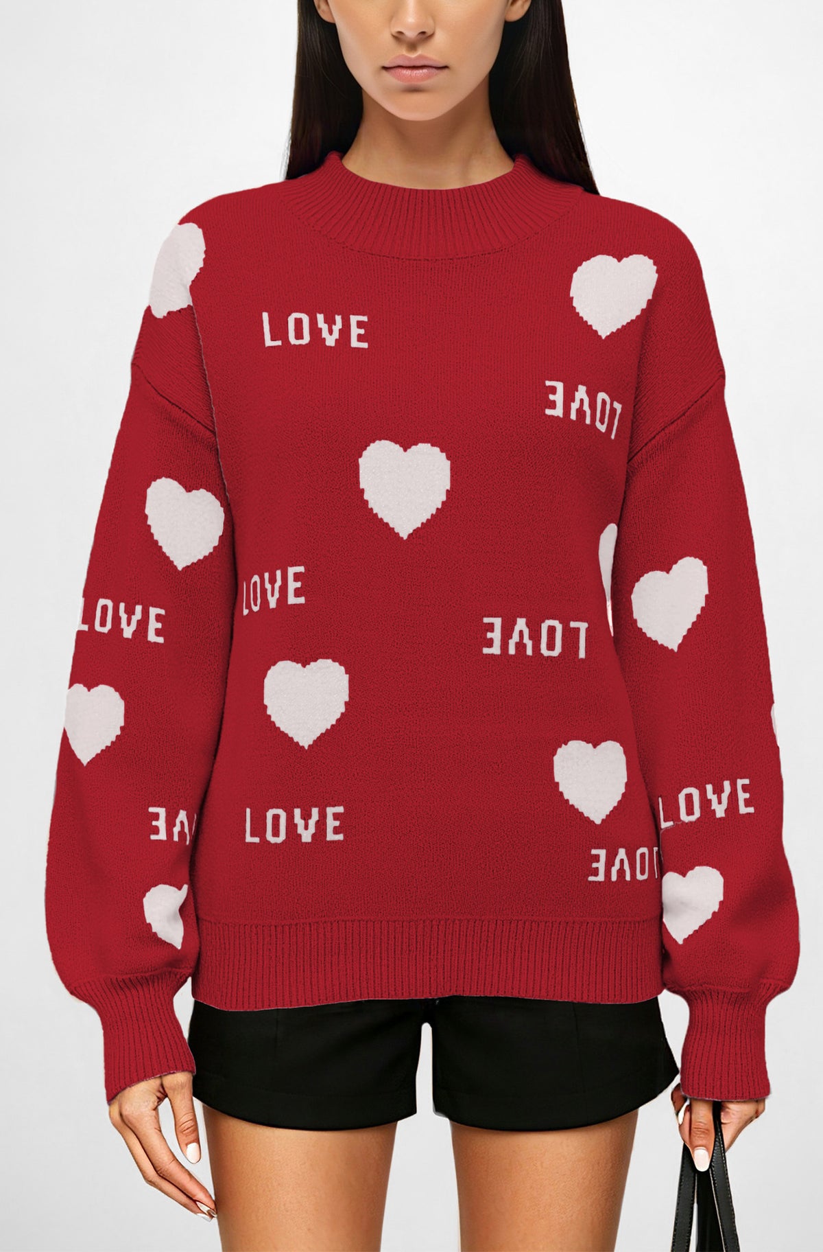 Women's Oversized Love Heart Crew Neck Sweater