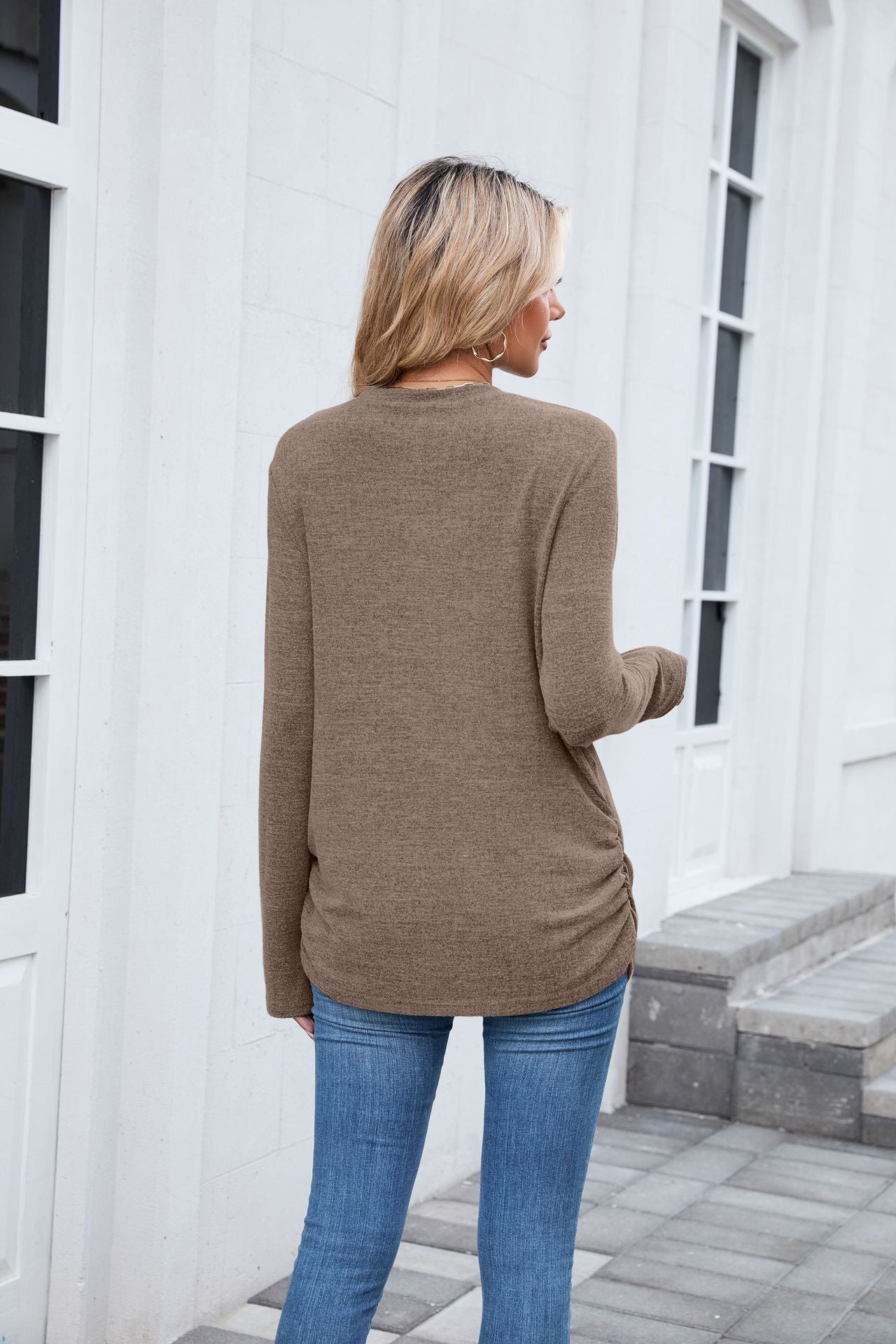 Soft Long Sleeve Round Neck Tunic Top | Loose Fit Casual Shirt for Women