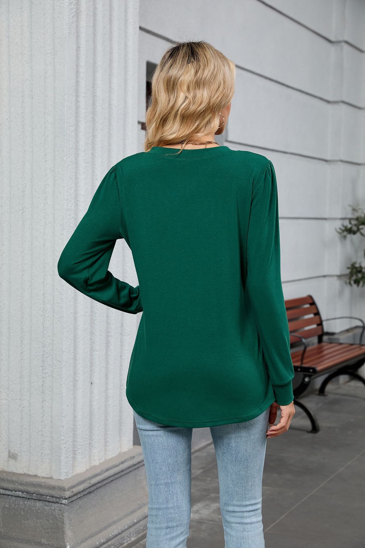V-Neck Pleated Top – Soft Jersey Long Sleeve Tee
