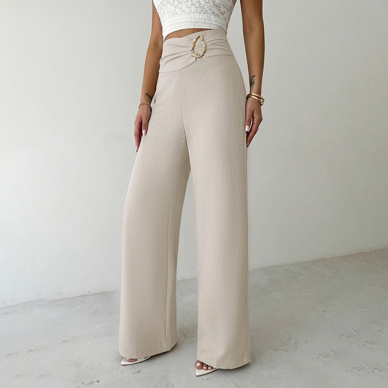 Solid Linen Blend Pants Wide Leg High Waist Chic