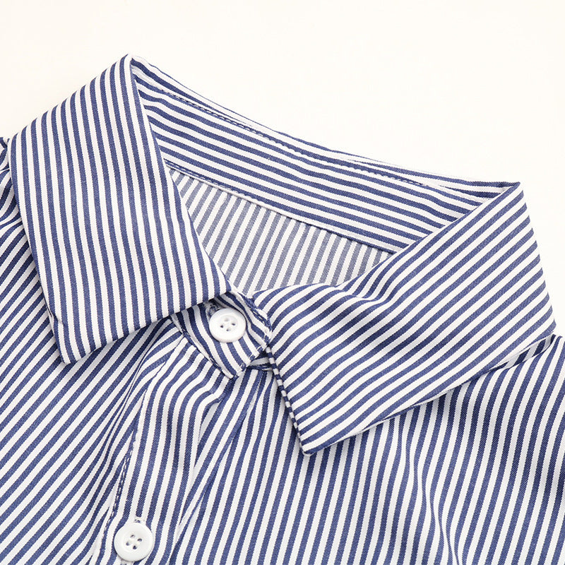 Striped Button Down Shirt Dress Cinched Waist Casual Work