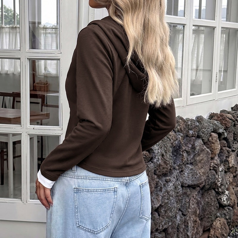 Women's Layered Hoodie Long Sleeve Button Pullover Top