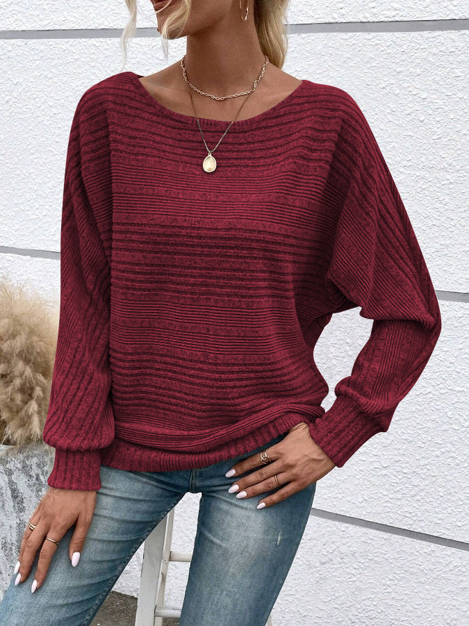 Solid Brushed Sweater Casual Oversized Batwing Sleeve