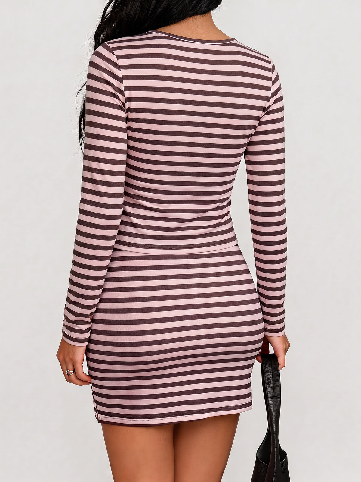 Striped Square Neck Drawstring Two Piece Skirt Set