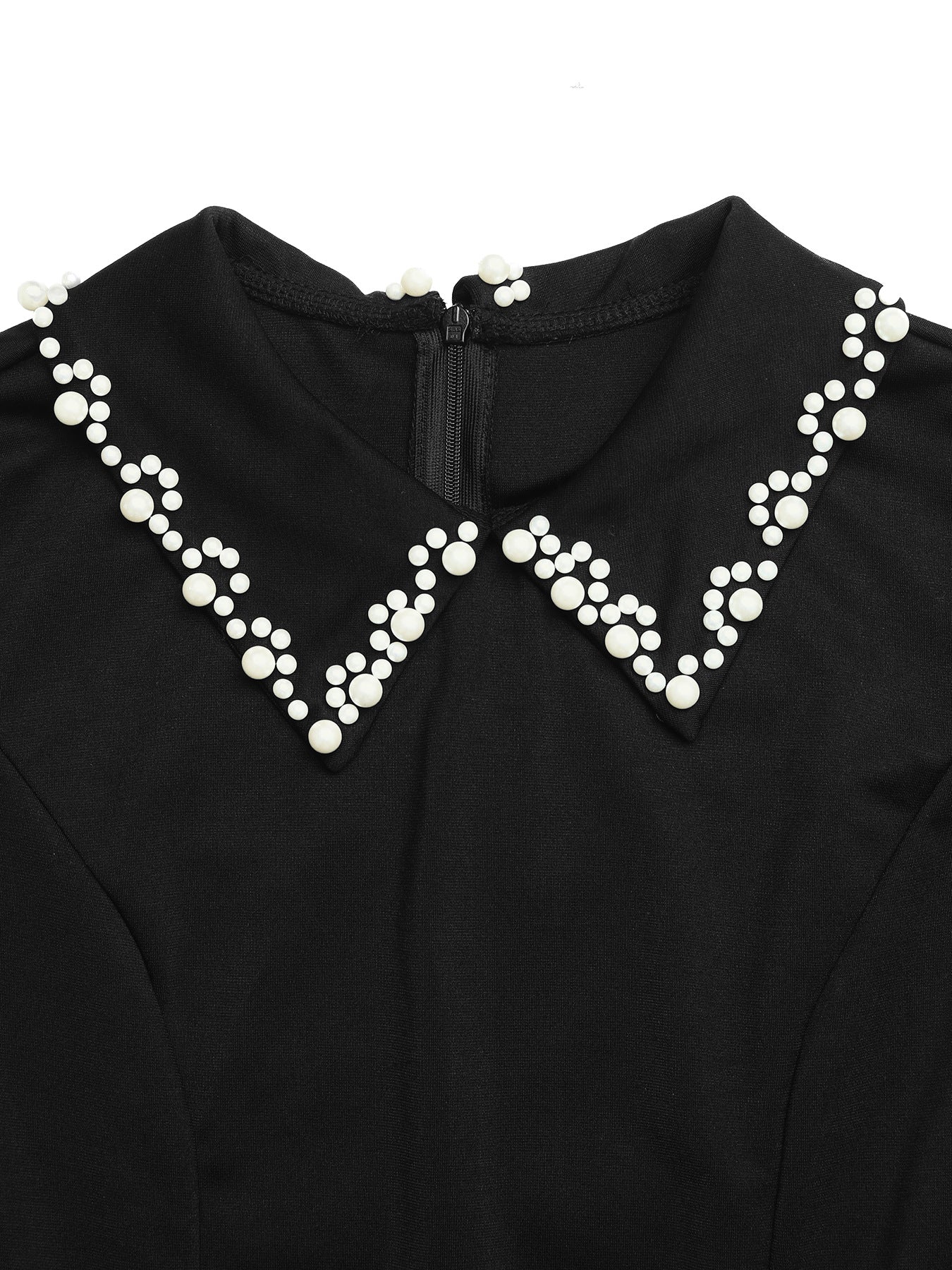 Women Pearl Collar Black Mini Dress Elegant Short Dress
