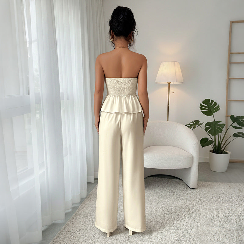 2026 Summer Strapless Top Wide Leg Pants Set