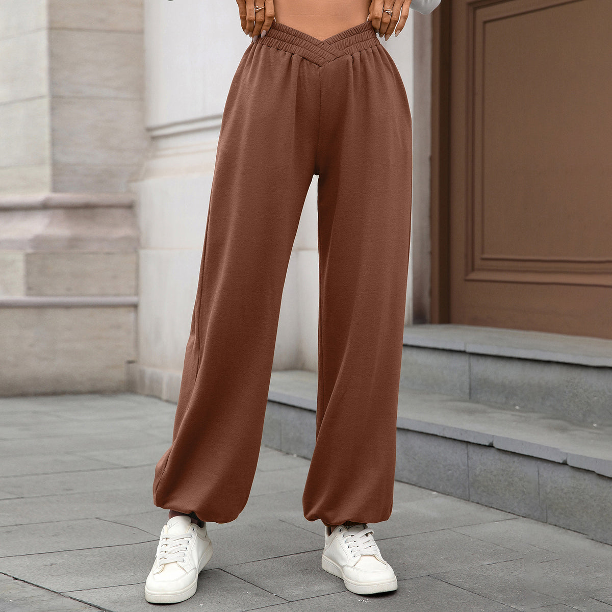 Women's Crossover Waist Joggers with Pockets Loose Fit