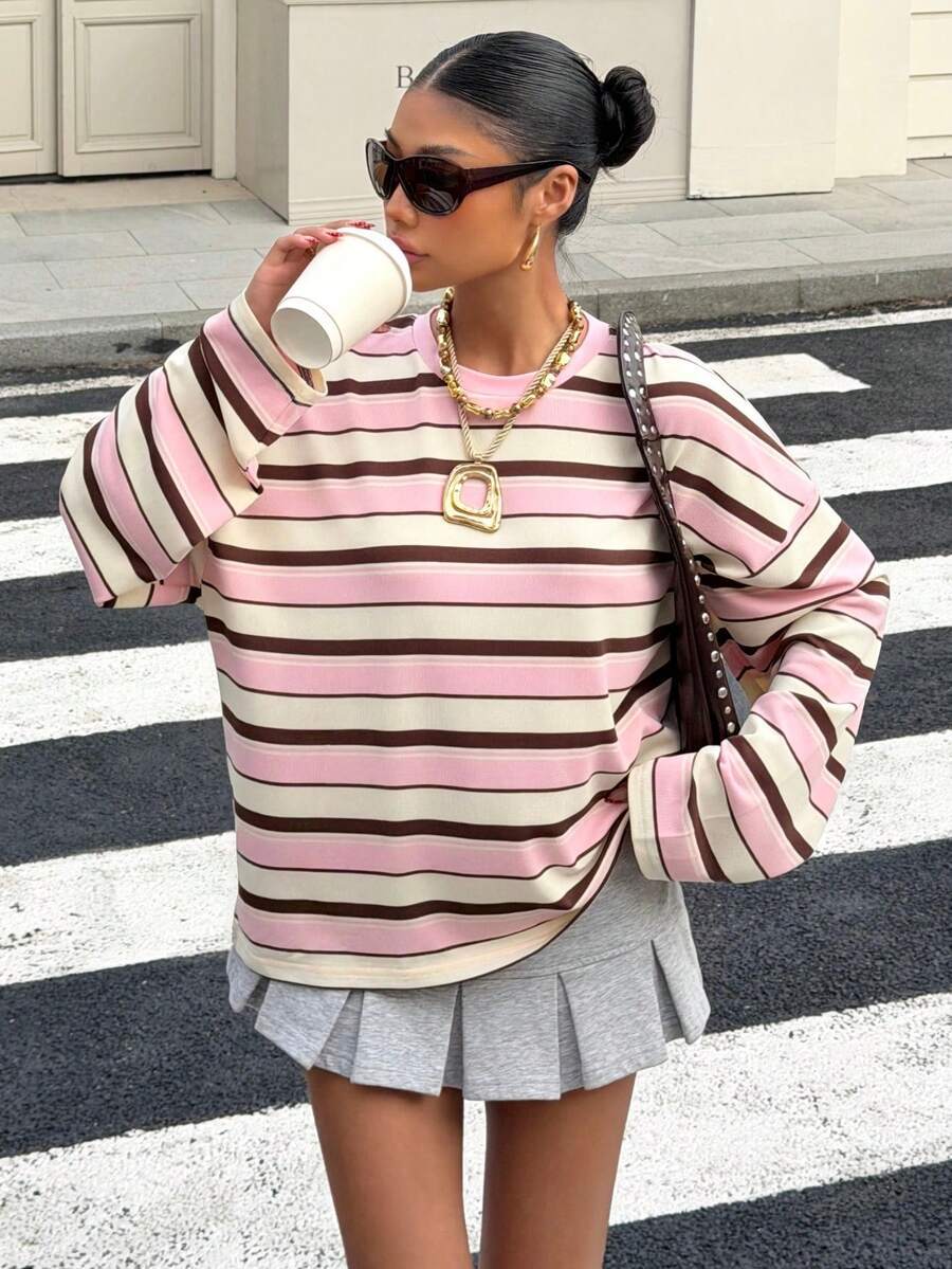 Women’s Striped Long Sleeve Tee Loose Fit Casual Top