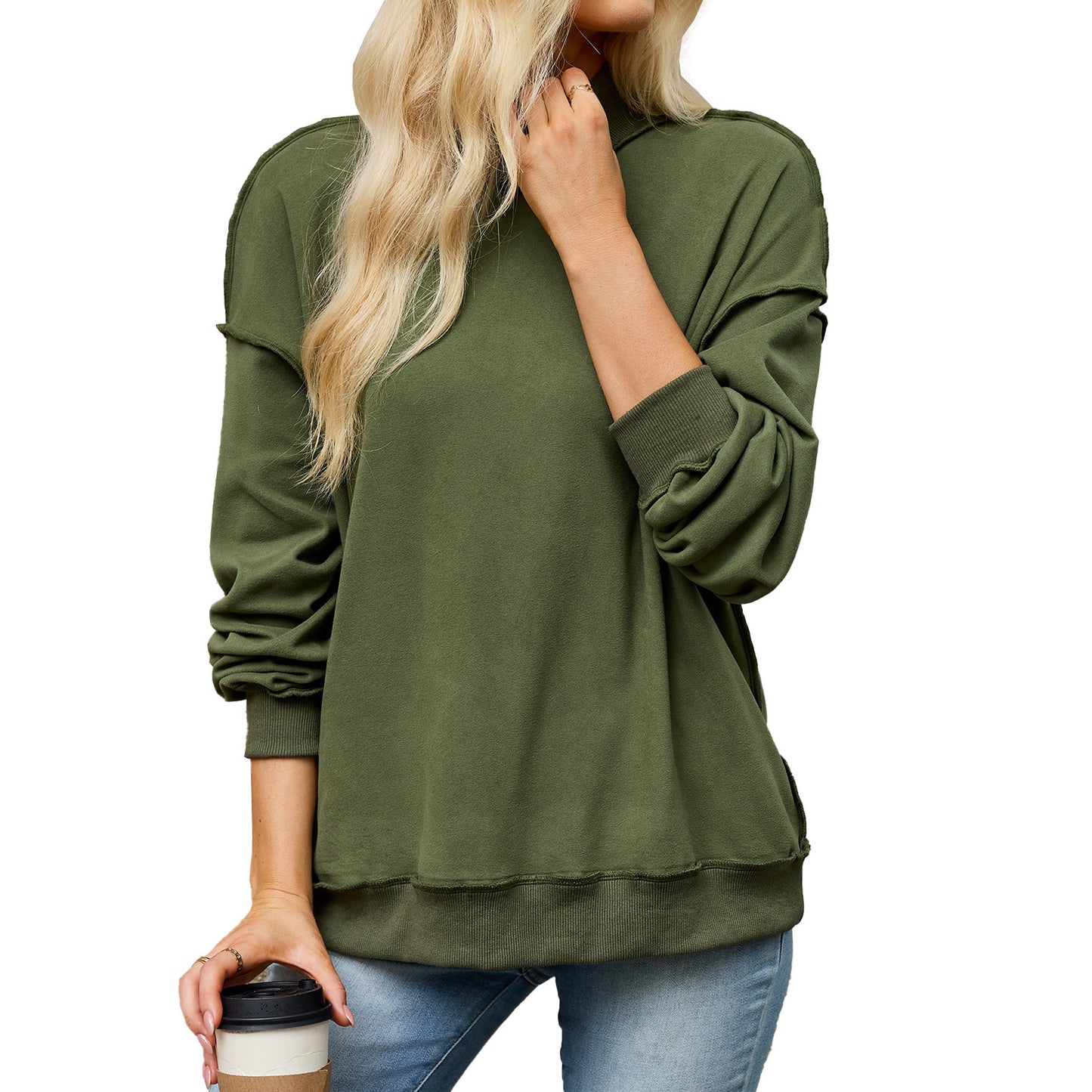 Mock Neck Exposed Seam Oversized Sweatshirt