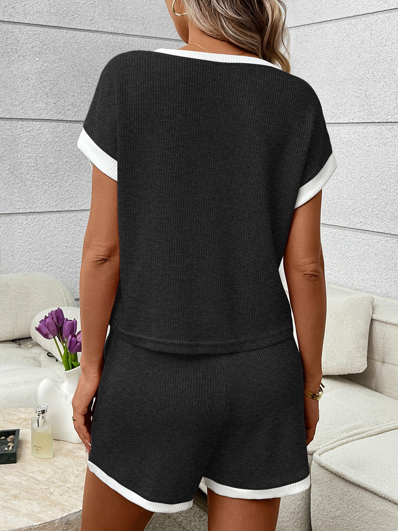 Womens Lounge Set Short Sleeve Top and Shorts Casual Set