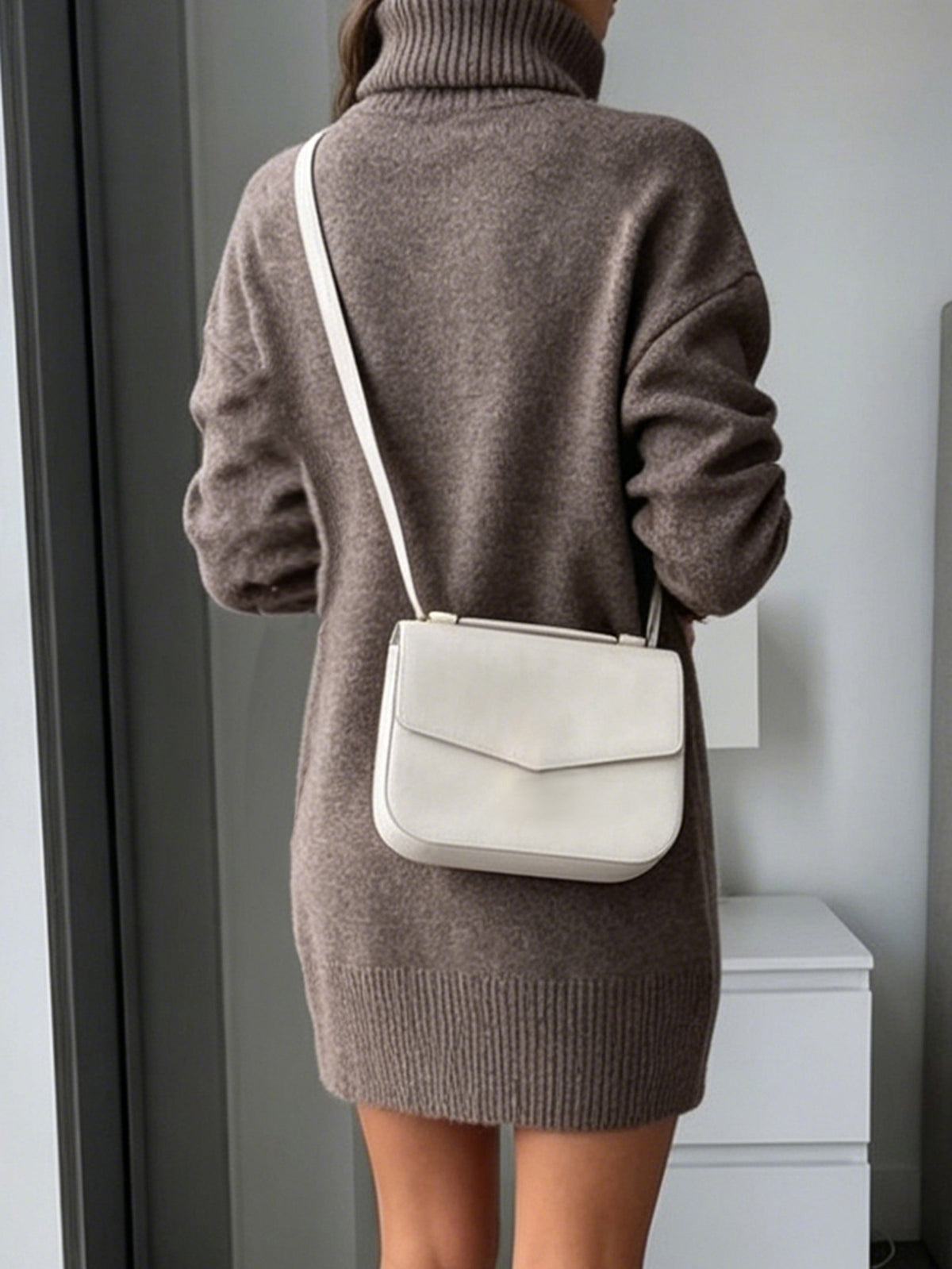 Casual Turtleneck Long Sleeve Mini Sweater Dress