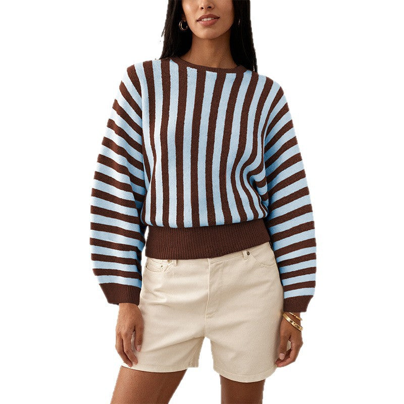 Women's Oversized Striped Crew Neck Sweater