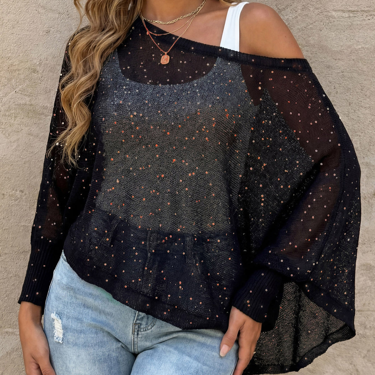 Women's Sequin Batwing Beach Cover Up Top