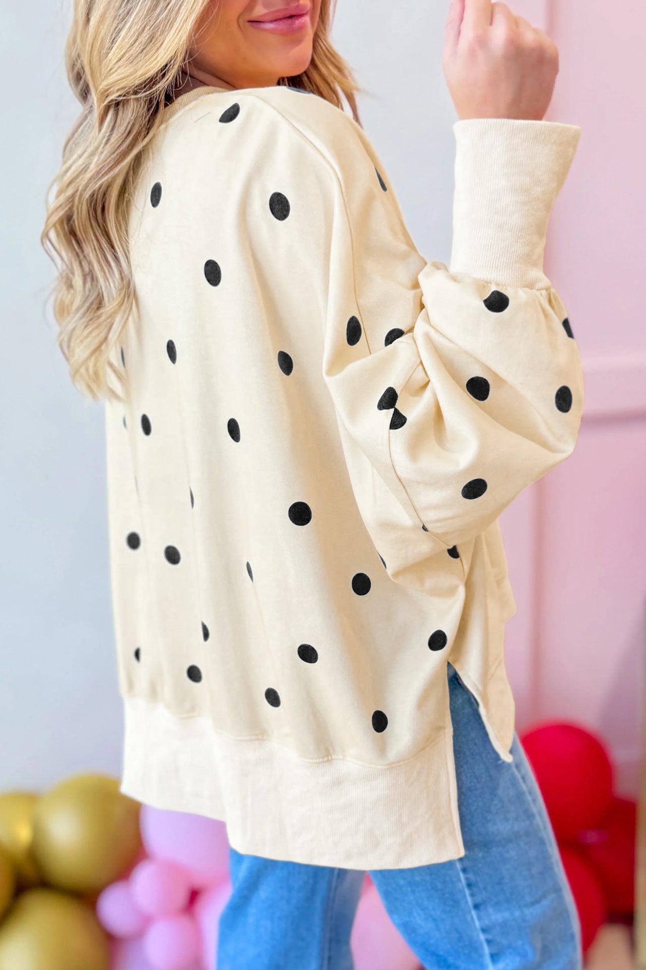 Custom Polka Dot Oversized Sweatshirt Womens Casual Pullover