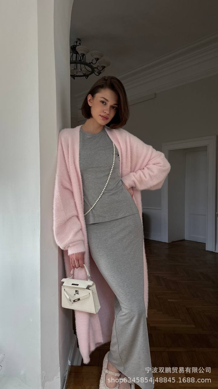 Long Cardigan Sweater with Belt, Fuzzy Open Front