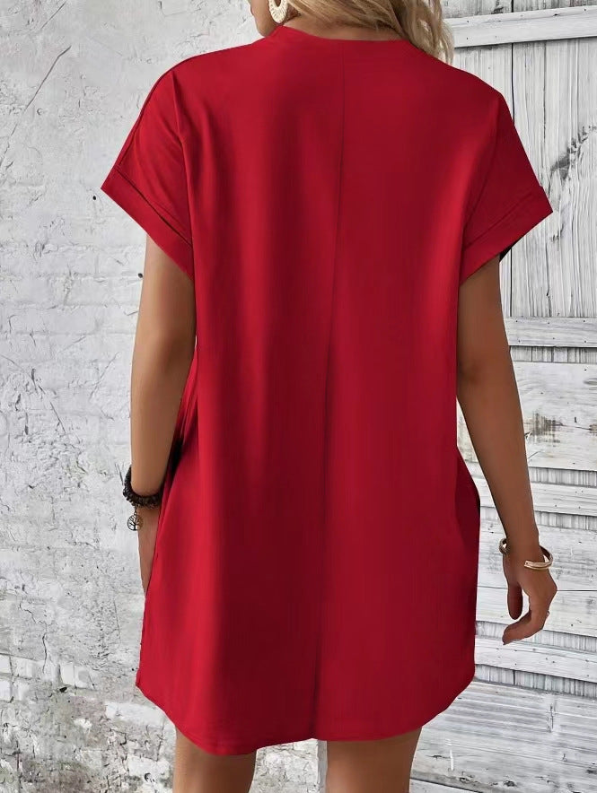Oversized Crew Neck Casual T Shirt Dress With Pockets